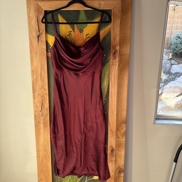 Revelry Dresses & Skirts - Anthropology Revelry Skye Maroon Midi Size 10 Cowl neck Satin Fitted Slip Dress